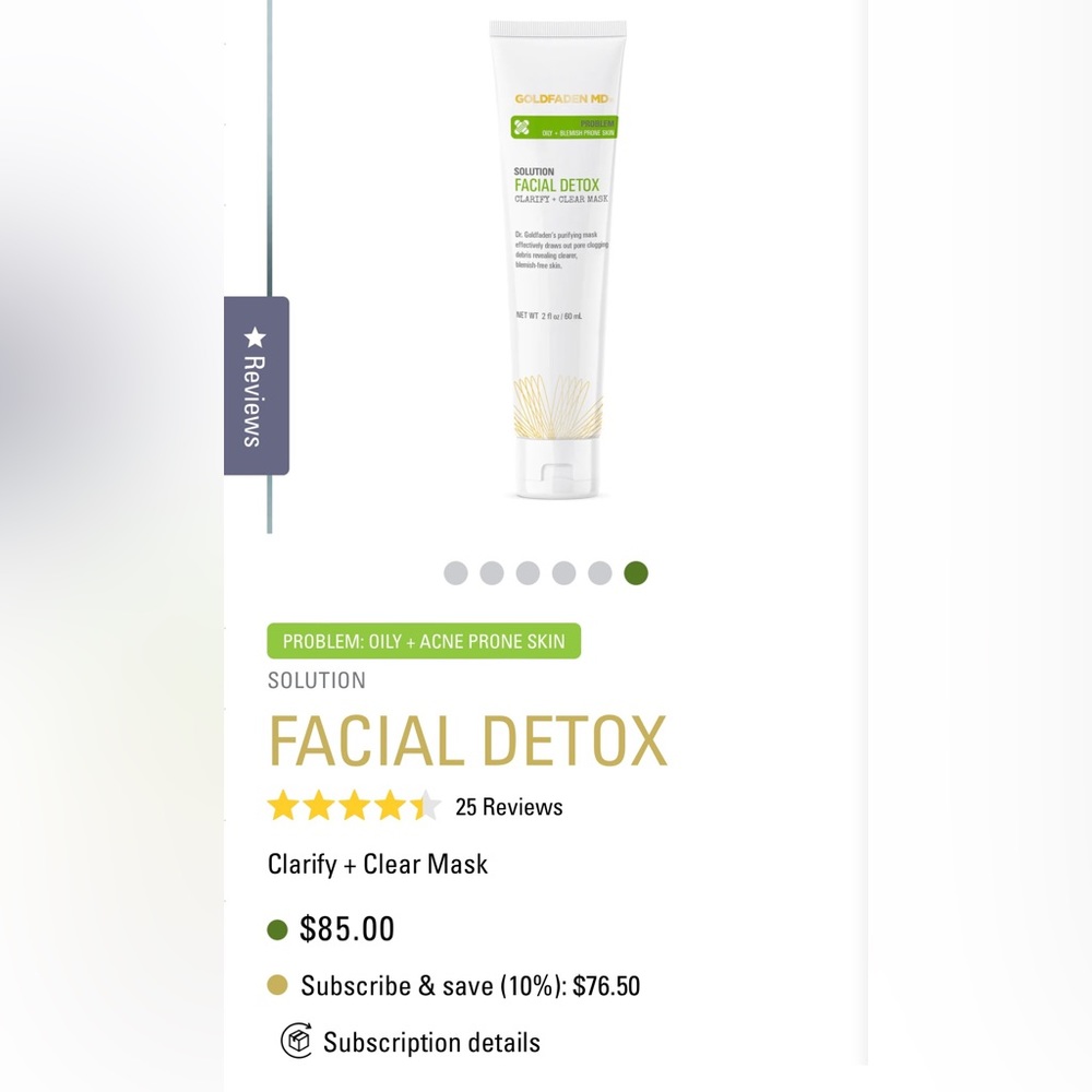 GOLDFADEN MD FACIAL DETOX - CLARIFY + CLEAR MASK, originally $85